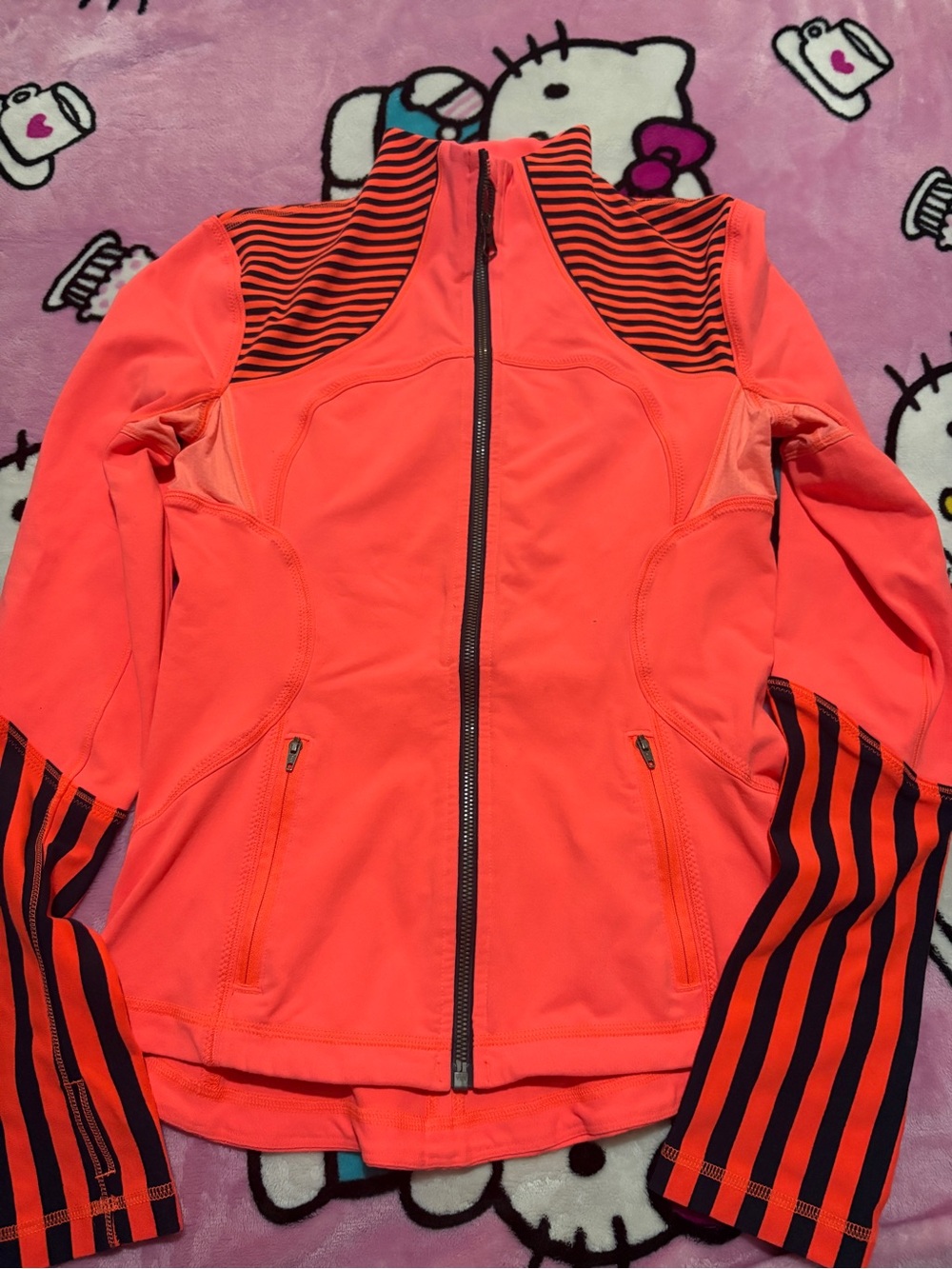 lululemon athletica Coral Performance Bomber Jacket with Black Stripes